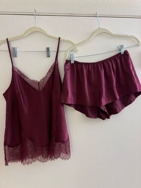 Victoria's Secret Satin Cami & Shorts Set in Wine
